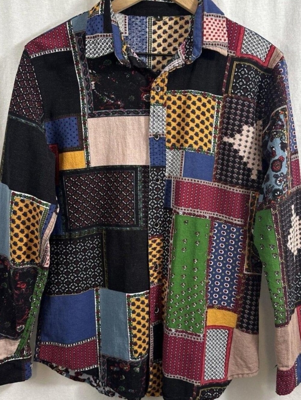 Multicolor Patchwork Button-Up Shirt Men Luc Matton L xl